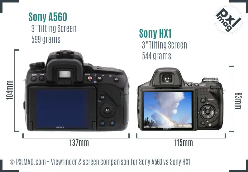 Sony A560 vs Sony HX1 Screen and Viewfinder comparison