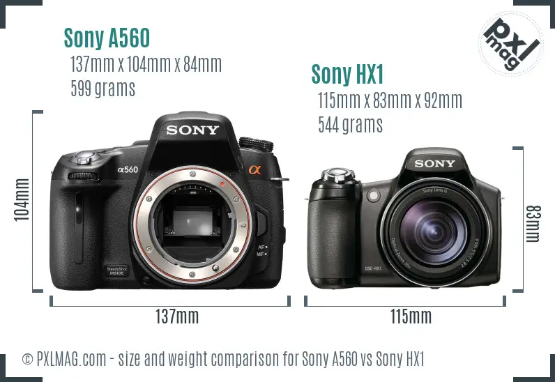 Sony A560 vs Sony HX1 size comparison