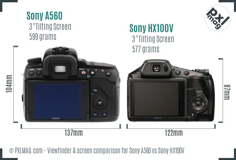Sony A560 vs Sony HX100V Screen and Viewfinder comparison