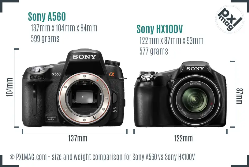 Sony A560 vs Sony HX100V size comparison