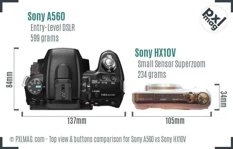 Sony A560 vs Sony HX10V top view buttons comparison
