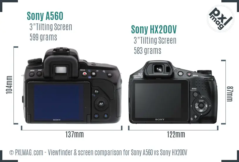 Sony A560 vs Sony HX200V Screen and Viewfinder comparison