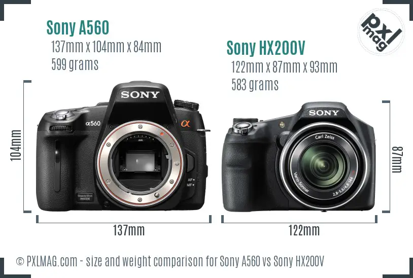 Sony A560 vs Sony HX200V size comparison
