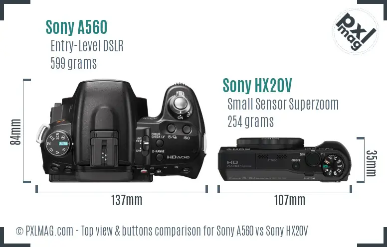 Sony A560 vs Sony HX20V top view buttons comparison