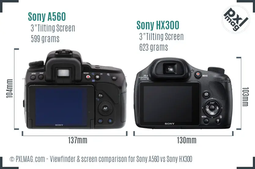 Sony A560 vs Sony HX300 Screen and Viewfinder comparison