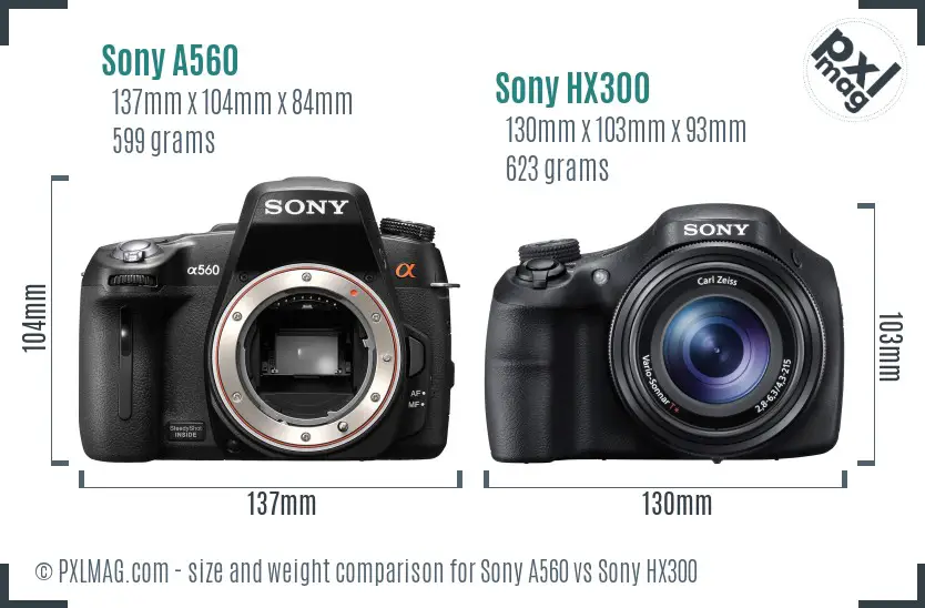 Sony A560 vs Sony HX300 size comparison