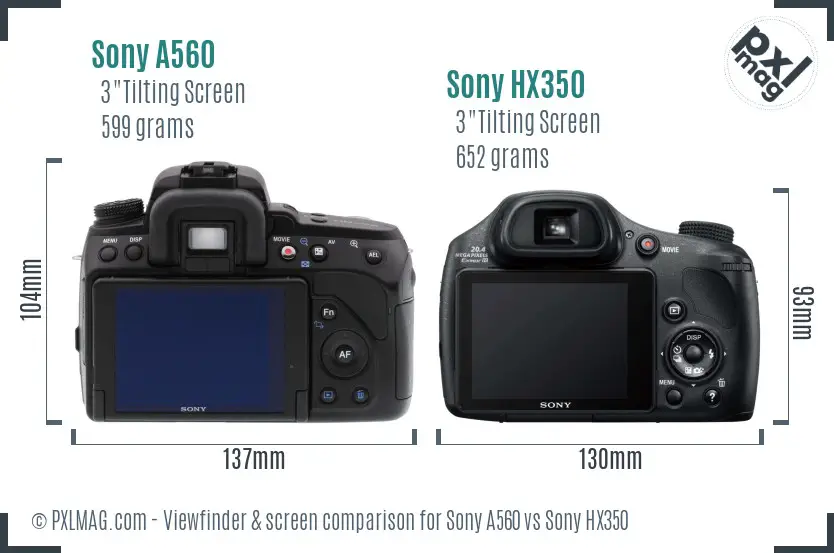 Sony A560 vs Sony HX350 Screen and Viewfinder comparison