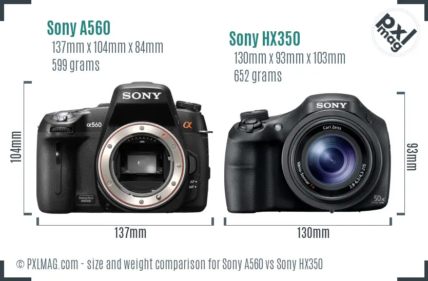 Sony A560 vs Sony HX350 size comparison