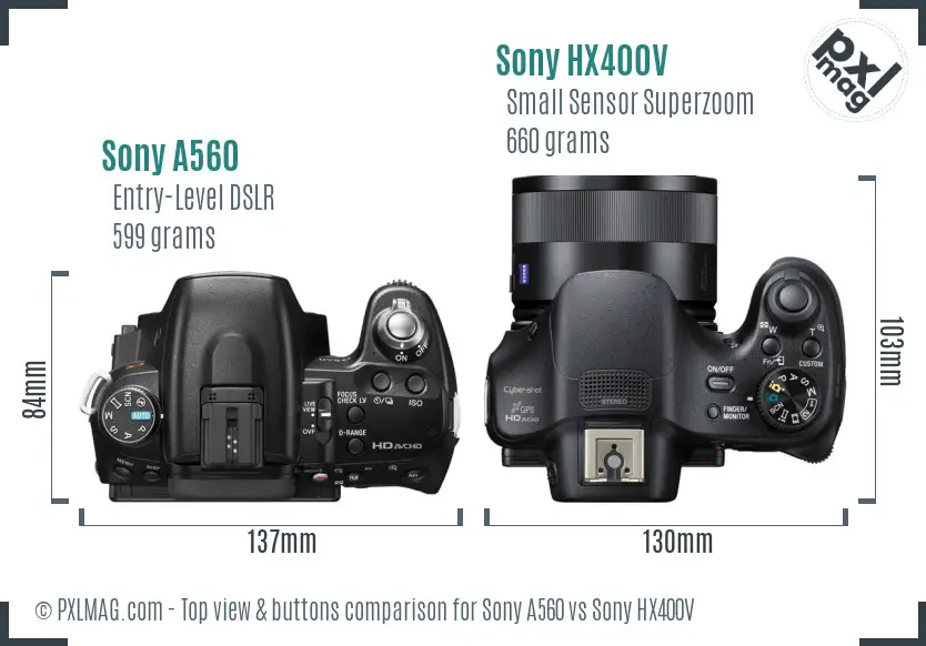 Sony A560 vs Sony HX400V top view buttons comparison