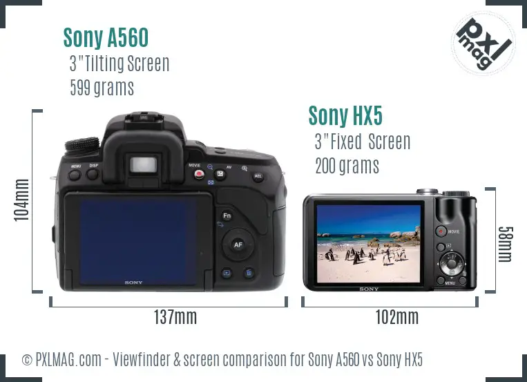 Sony A560 vs Sony HX5 Screen and Viewfinder comparison