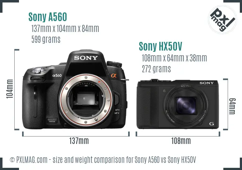 Sony A560 vs Sony HX50V size comparison