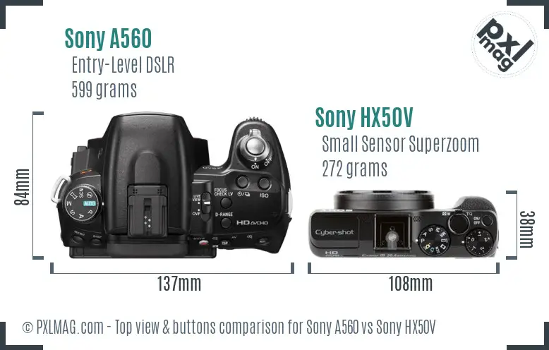 Sony A560 vs Sony HX50V top view buttons comparison
