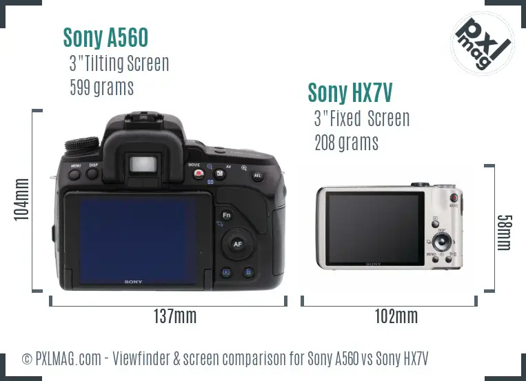 Sony A560 vs Sony HX7V Screen and Viewfinder comparison
