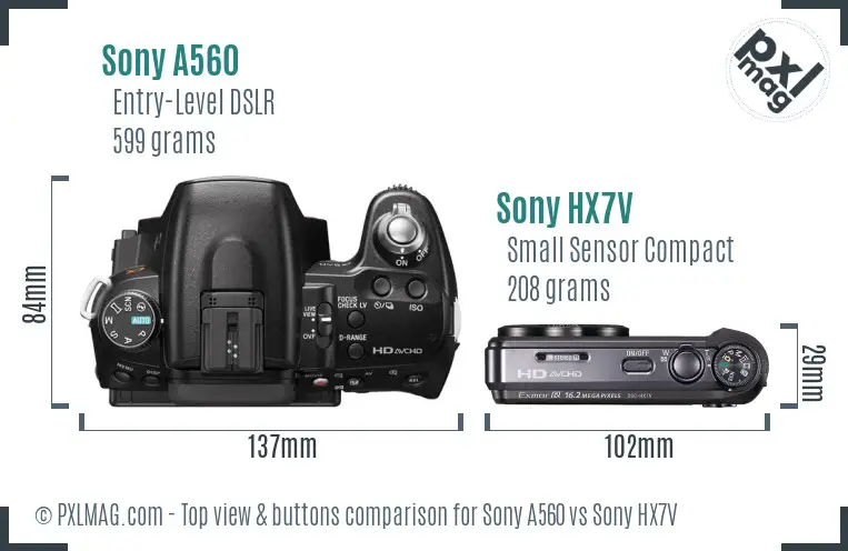 Sony A560 vs Sony HX7V top view buttons comparison