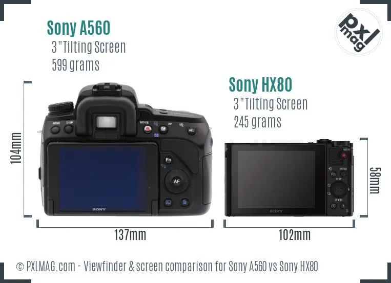Sony A560 vs Sony HX80 Screen and Viewfinder comparison