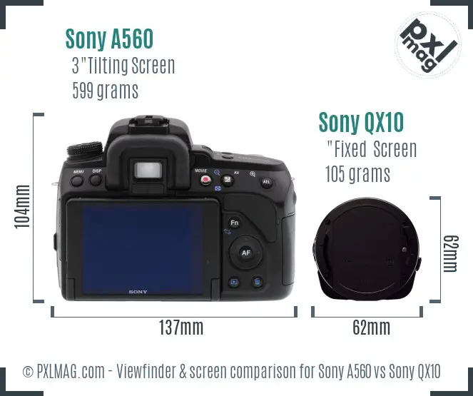 Sony A560 vs Sony QX10 Screen and Viewfinder comparison