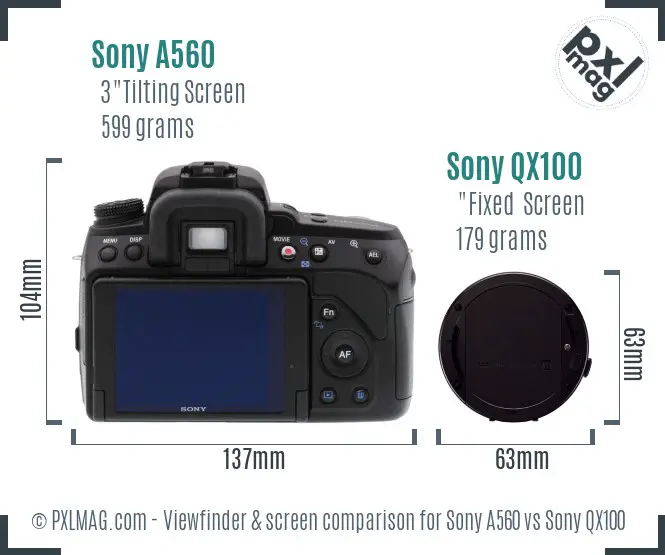 Sony A560 vs Sony QX100 Screen and Viewfinder comparison