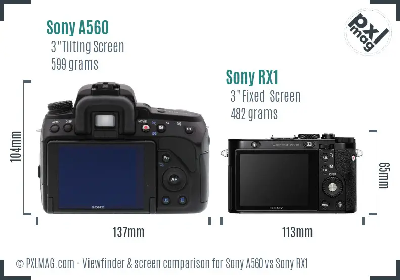 Sony A560 vs Sony RX1 Screen and Viewfinder comparison