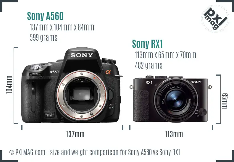 Sony A560 vs Sony RX1 size comparison