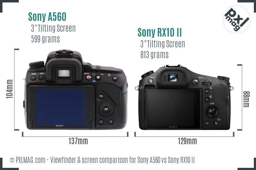 Sony A560 vs Sony RX10 II Screen and Viewfinder comparison