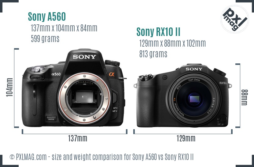 Sony A560 vs Sony RX10 II size comparison