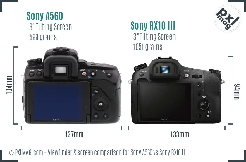 Sony A560 vs Sony RX10 III Screen and Viewfinder comparison
