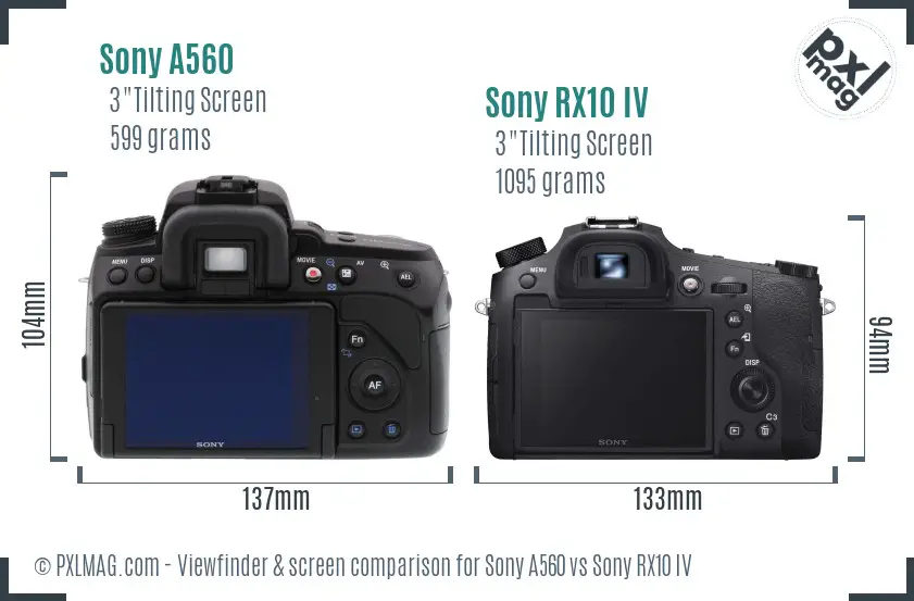 Sony A560 vs Sony RX10 IV Screen and Viewfinder comparison