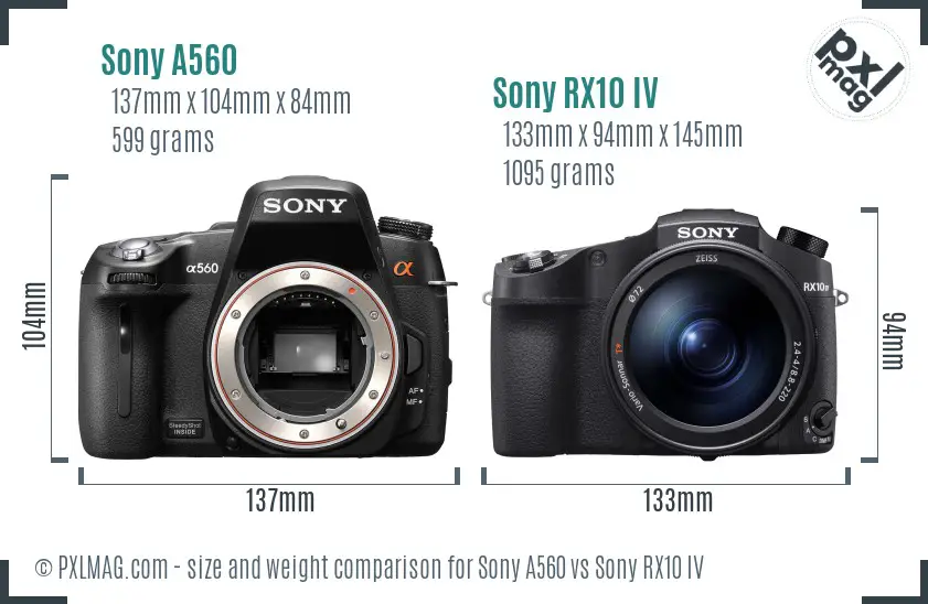Sony A560 vs Sony RX10 IV size comparison