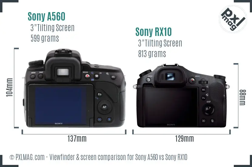 Sony A560 vs Sony RX10 Screen and Viewfinder comparison