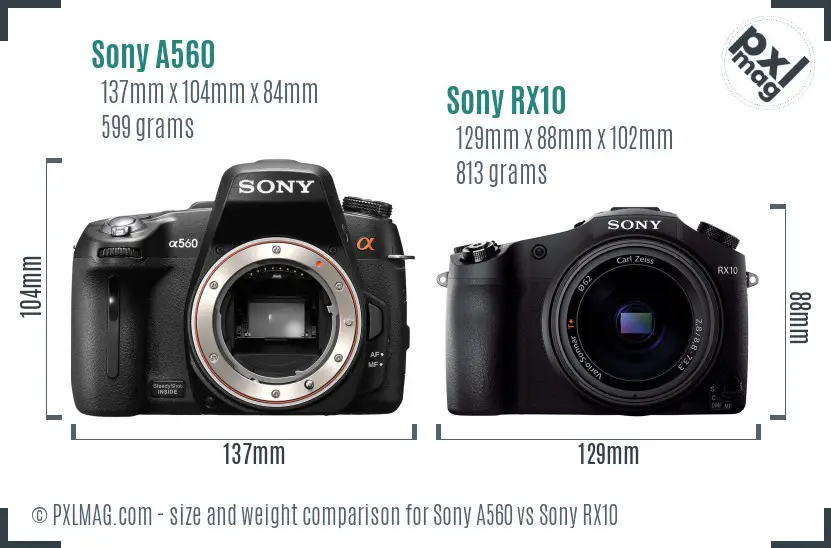 Sony A560 vs Sony RX10 size comparison