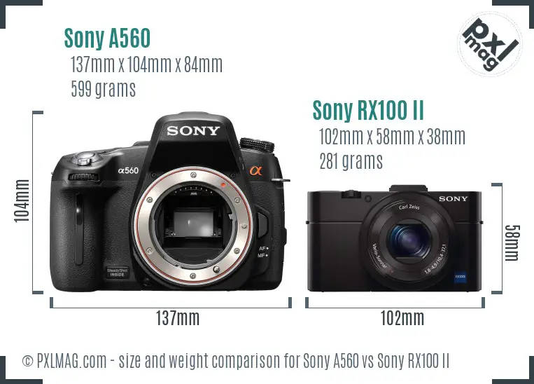 Sony A560 vs Sony RX100 II size comparison