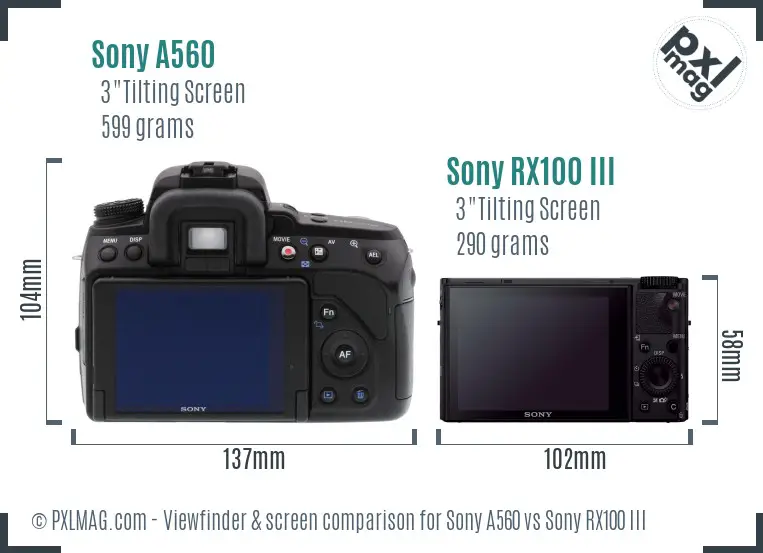 Sony A560 vs Sony RX100 III Screen and Viewfinder comparison