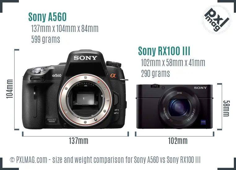 Sony A560 vs Sony RX100 III size comparison