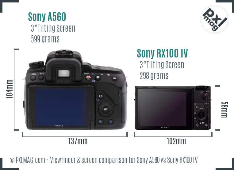 Sony A560 vs Sony RX100 IV Screen and Viewfinder comparison