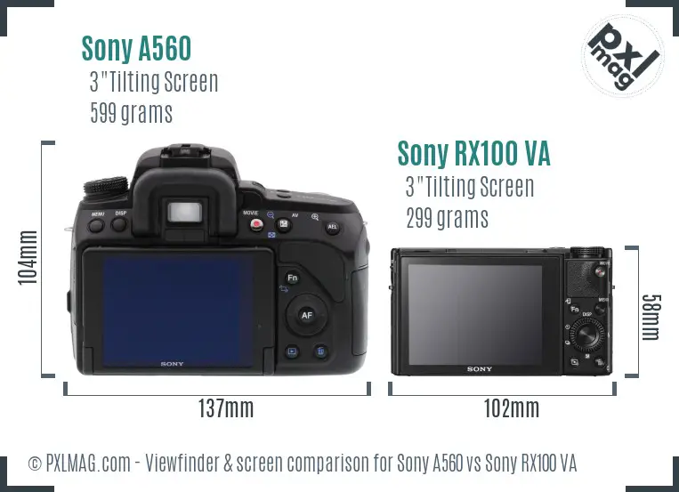Sony A560 vs Sony RX100 VA Screen and Viewfinder comparison