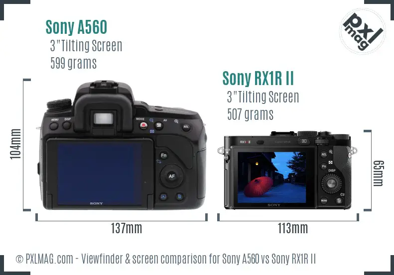 Sony A560 vs Sony RX1R II Screen and Viewfinder comparison