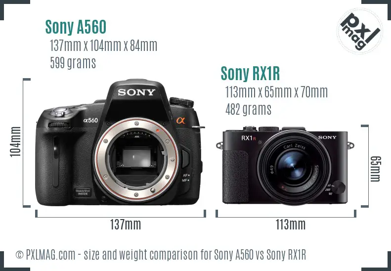 Sony A560 vs Sony RX1R size comparison