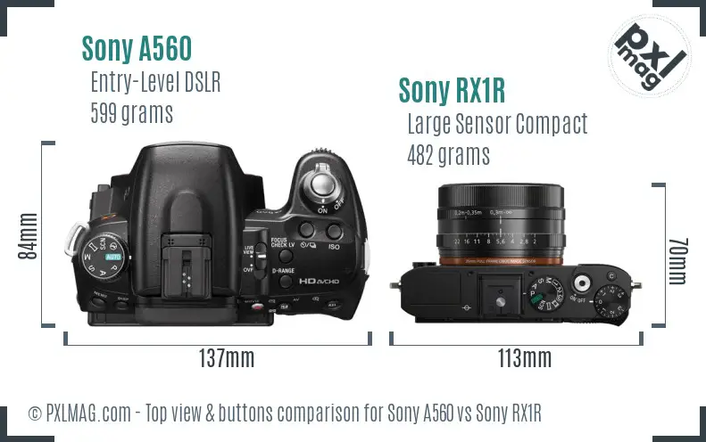 Sony A560 vs Sony RX1R top view buttons comparison