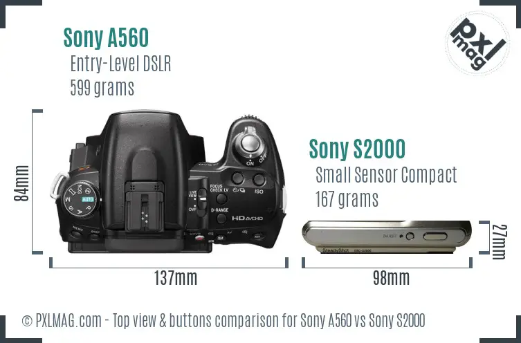 Sony A560 vs Sony S2000 top view buttons comparison
