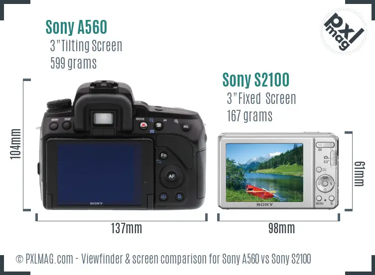 Sony A560 vs Sony S2100 Screen and Viewfinder comparison