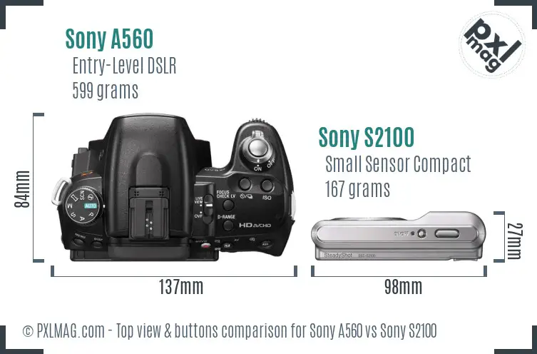 Sony A560 vs Sony S2100 top view buttons comparison