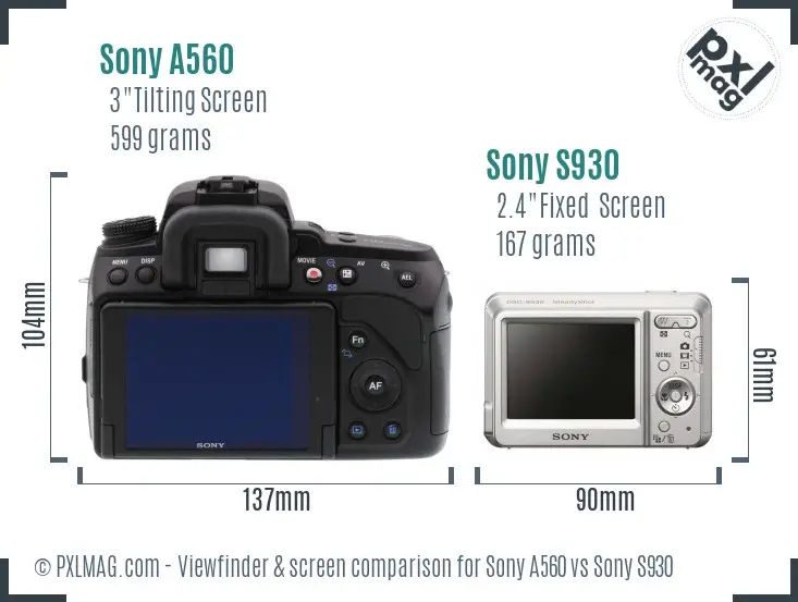 Sony A560 vs Sony S930 Screen and Viewfinder comparison
