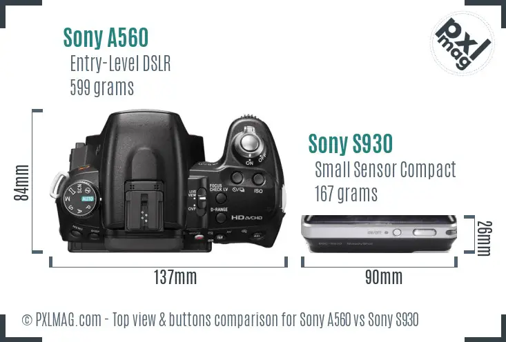 Sony A560 vs Sony S930 top view buttons comparison