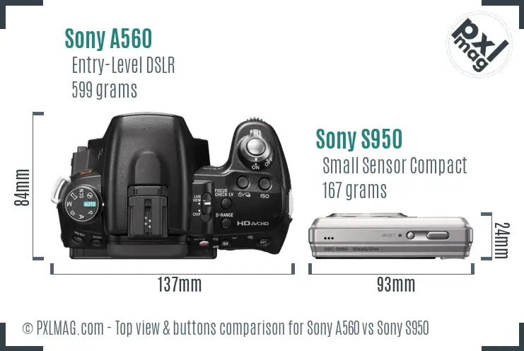 Sony A560 vs Sony S950 top view buttons comparison