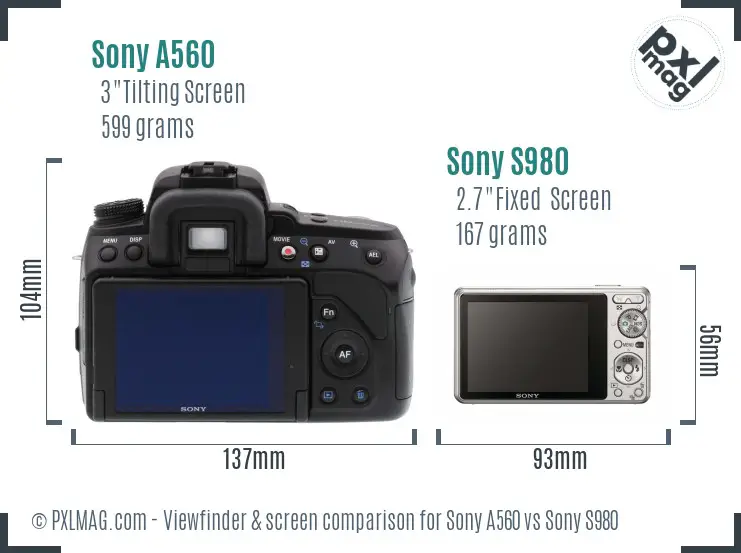 Sony A560 vs Sony S980 Screen and Viewfinder comparison