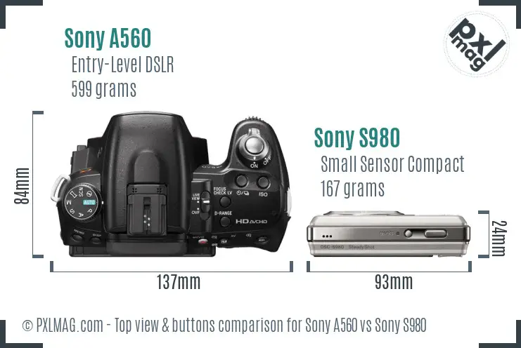 Sony A560 vs Sony S980 top view buttons comparison