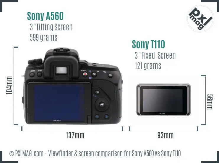 Sony A560 vs Sony T110 Screen and Viewfinder comparison