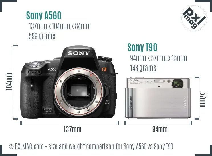Sony A560 vs Sony T90 size comparison
