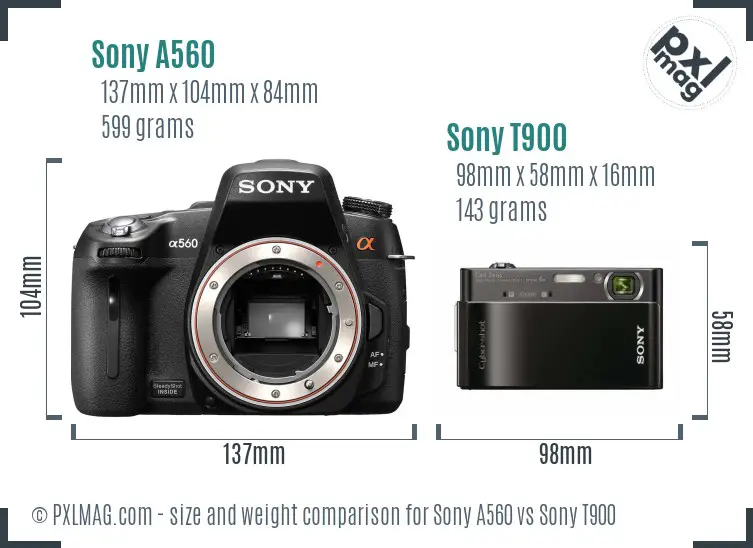 Sony A560 vs Sony T900 size comparison