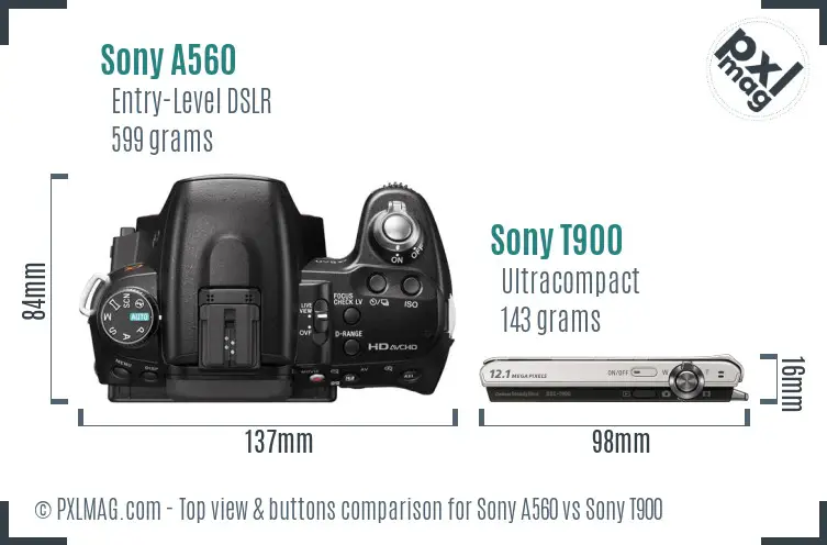 Sony A560 vs Sony T900 top view buttons comparison